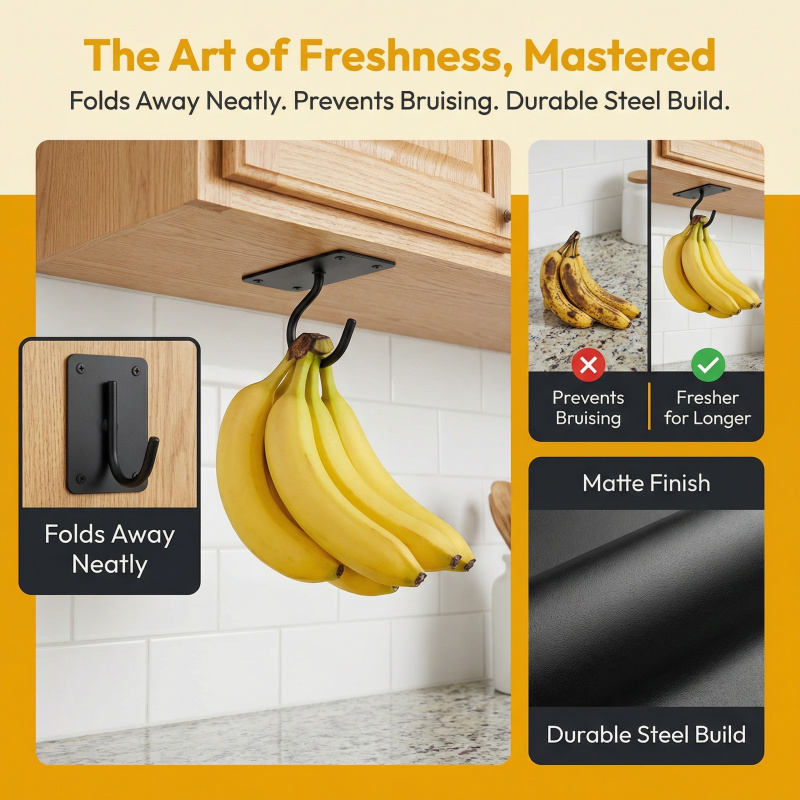 ブラックメタル製粘着式バナナフック折りたたみ式収納ラック省ス - Food Storage In The Kitchen のレビューと価格