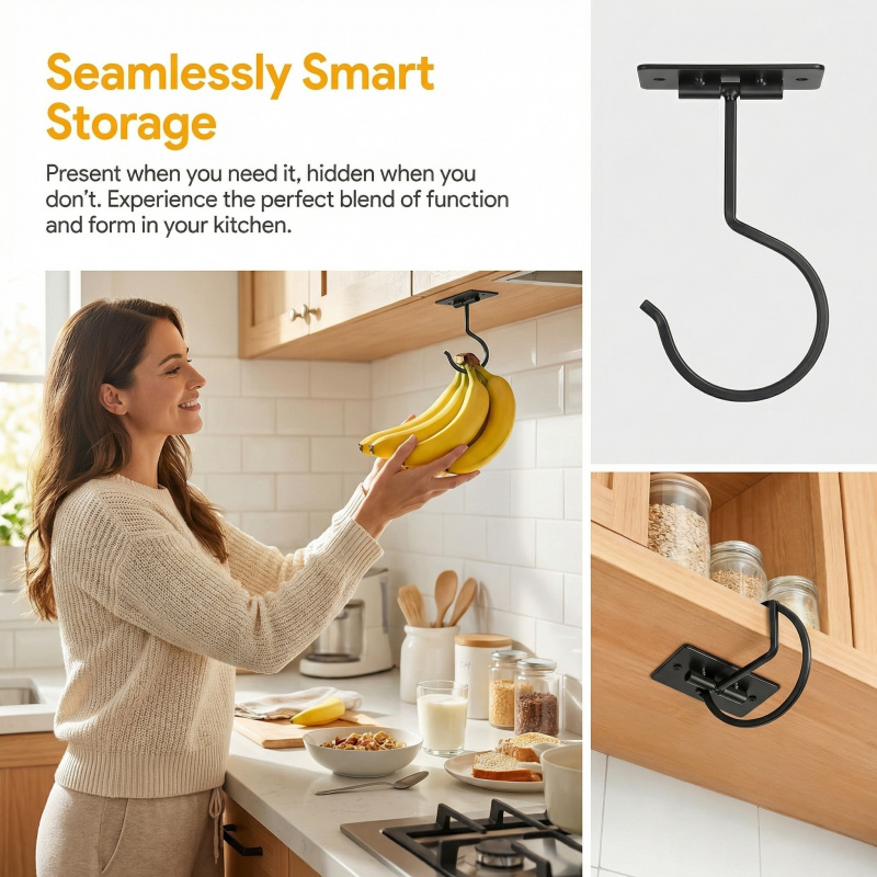 ブラックメタル製粘着式バナナフック折りたたみ式収納ラック省ス - Food Storage In The Kitchen のレビューと価格